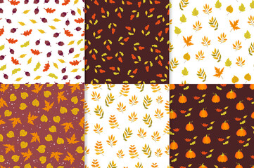 Seamless pattern with Autumn plants and leaves