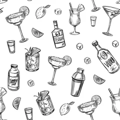Foto op Plexiglas Seamless pattern. Alcohol cocktails. Background. Martini, mojito, pina colada, margarita. Vector outline. © aksol