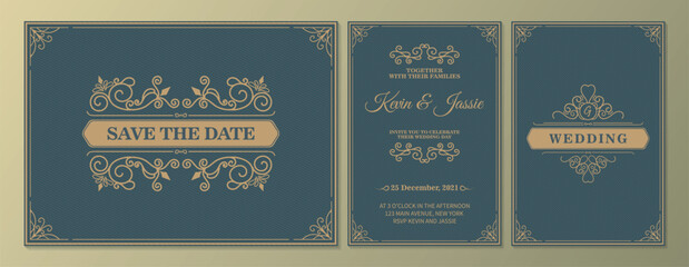 Luxury vintage golden vector invitation card template