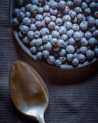 fresh organic forest blueberries on wooden background