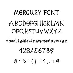 Hand drawn font with numbers and punctuation isolated