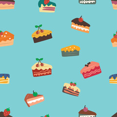 Seamless pattern sweets and dessert in pastel background color. for textile, fabric print, gift wrapping paper.
