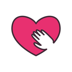 Heart with hand line and fill style icon vector design