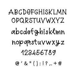 Hand drawn font with numbers and punctuation isolated