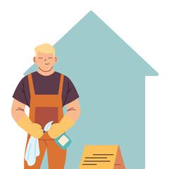 housekeeping man doing house cleaning work
