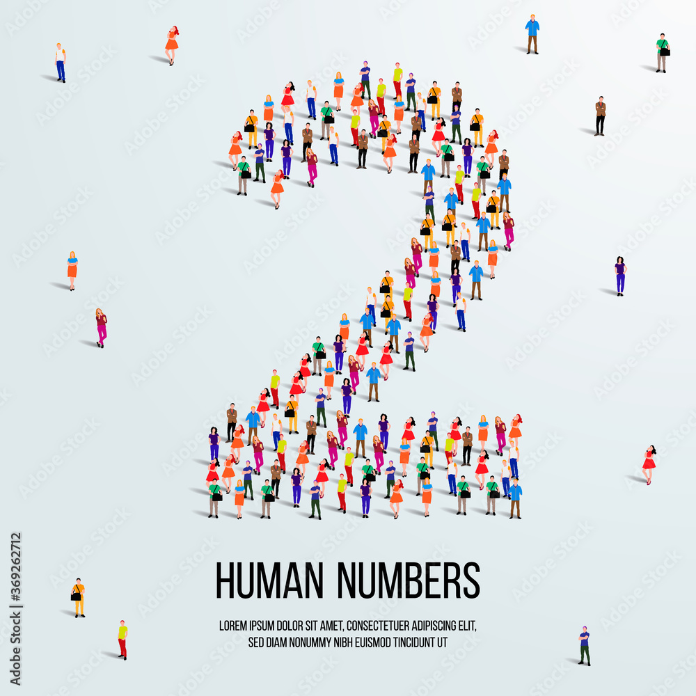 Fototapete large group of people form to create number 2 or two. people font or number. vector illustration of 