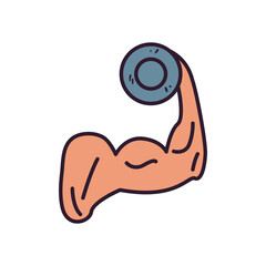 male arm with muscle lifting weight line and fill style icon vector design