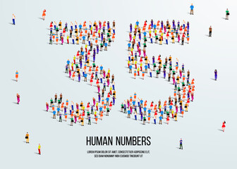 large group of people form to create number 35 or thirty five. people font or number. vector illustration of number 35.