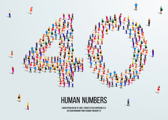 large group of people form to create number 40 or forty. people font or number. vector illustration of number 40.