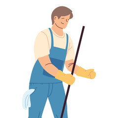 cleaning service man with gloves and cleaning utensils