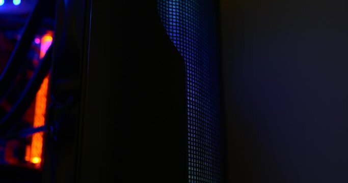 Inside the Modern Computer with Led Lighting - Efficient Liquid Cooling On Processor CPU Motherboard Slider Dolly Shot