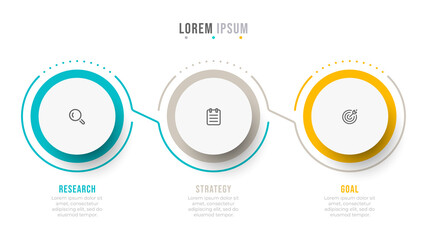 Timeline infographic template modern design elements with circles and marketing icons. Business concept with 3 options or steps.
