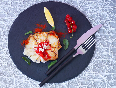 Fried eggplant with cheese and milk caviar