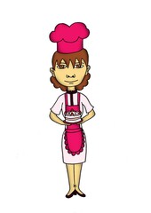 work, working, draw, cookie, pastry, cook, woman, girl, pink, ilustration, happy, child, cake, dessert