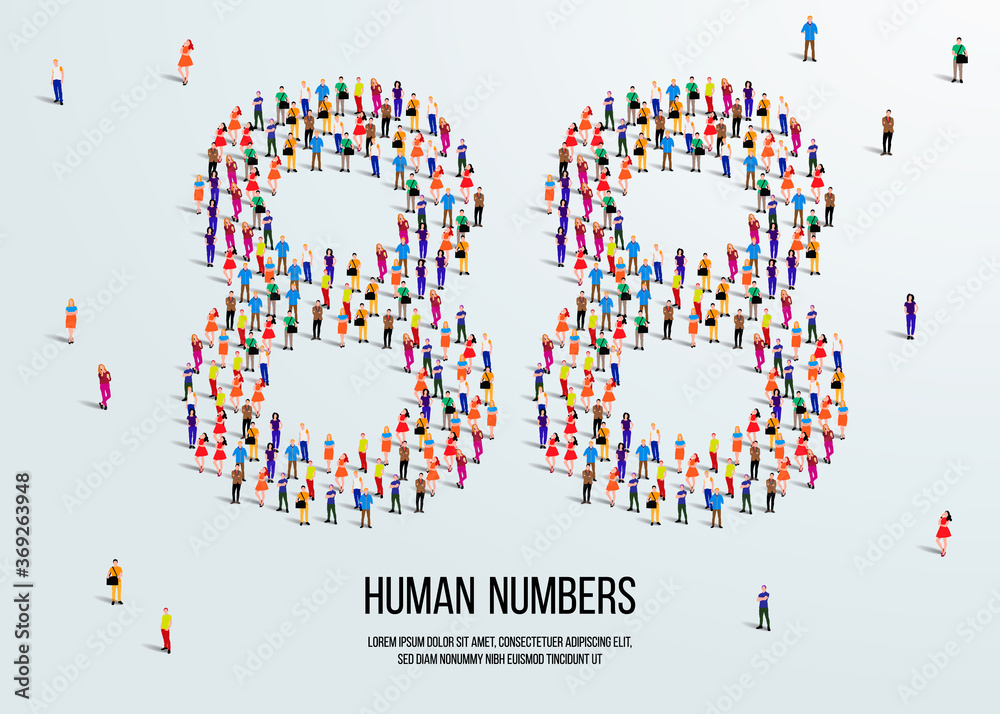 Fototapete large group of people form to create number 88 or eighty eight. people font or number. vector illust