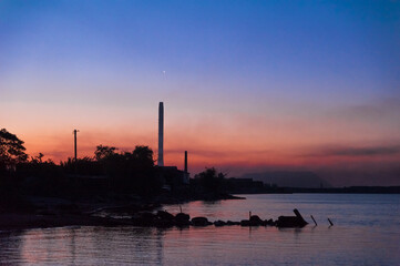 beautiful sunrise over the industrial area of ​​Mariupol, Ukraine