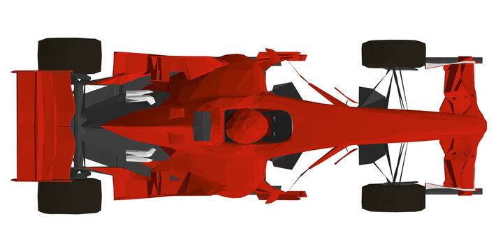 Low Poly Red Racing Car. View From Above. 3D. Vector Illustration