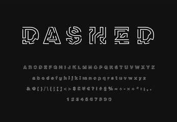 Obraz premium Colorful dashed stroke font set, vector illustration