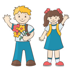 School children, boy and girl, isolate on a white background