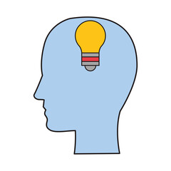 human profile with bulb light idea isolated icon