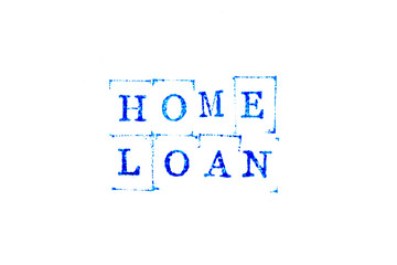 Blue ink of rubber stamp in word home loan on white paper background