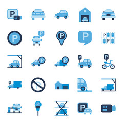 parking road sign and car flat style icon vector design