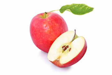 Red apple with half isolated on white