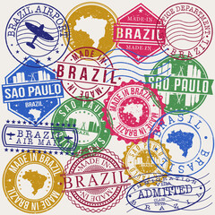 Sao Paulo Brazil Set of Stamps. Travel Stamp. Made In Product. Design Seals Old Style Insignia.
