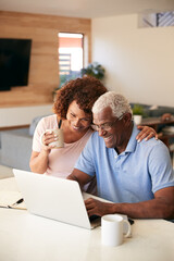 Obraz premium Senior African American Couple Using Laptop To Check Finances At Home