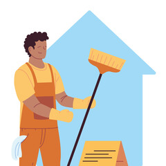 housekeeping man doing house cleaning work