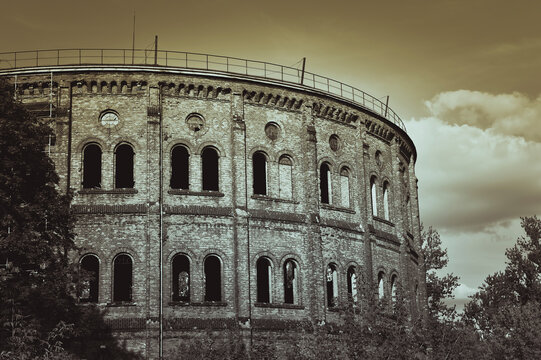 old abandoned gasworks building