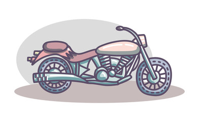 Fototapeta na wymiar Hand drawn vector motorcycle. Cute doodle isolated on white background.