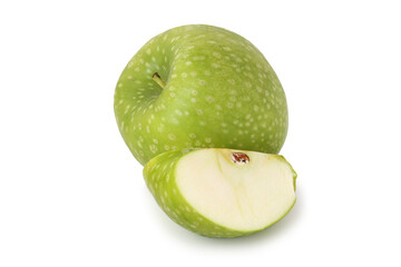 Green apple with slice isolated on white