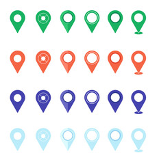 Pins for map, location symbol, geo navigation position marker and travel place pointer web vector illustration