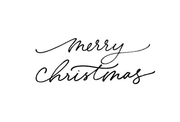 Merry Christmas vector brush lettering. Hand drawn modern brush calligraphy isolated on white background. Christmas vector ink illustration. Creative typography for Holiday greeting cards, banner