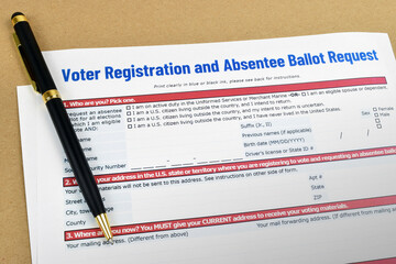 Mockup (print-out concept) of Vote Registration and Absentee Ballot Request application letter /...