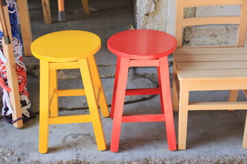 beautiful and colorful wooden stools