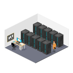 Isometric Server Room - Vector Icon Illustration