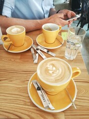 Morning coffee on a wooden table