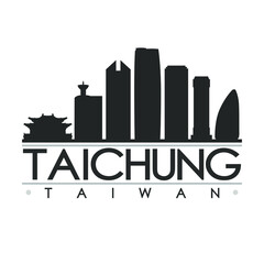 Fototapeta premium Taichung Taiwan Skyline Silhouette City. Cityscape Design Vector. Famous Monuments Tourism.