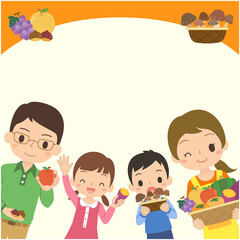 野菜や果物がおいしい秋の味覚イラストフレーム　枠　ベクター