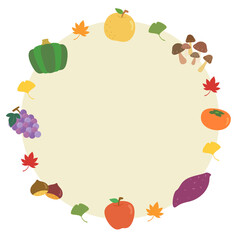野菜や果物がおいしい秋の味覚イラストフレーム　枠　ベクター