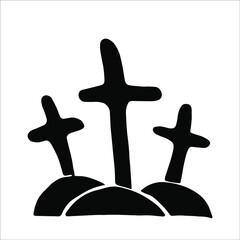 Cute vector Halloween graves in doodle style. Black hand-drawn element for your design. Crosses and graves print.