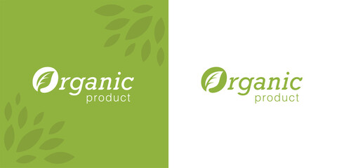 Organic product icon emblem. Natural eco friendly label symbol. Bio leaf food brand logo concept. Environmentally conscious agricultural farming. Vector illustration.