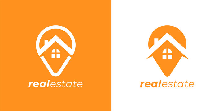 Real Estate Agency Logo Emblem. Concept Realty Place Marker House Pin Sign. Local Realtor Property Business Symbol. Home GPS Location Point Icon. Vector Illustration.