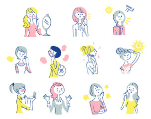 様々な肌トラブルの女性　セット