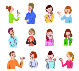 いろいろな表情の男女　上半身　セット	