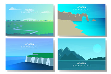 Vector banners set with polygonal landscape. Abstract illustration set, Minimalist style