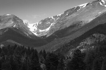 Mountain with snow in black and white