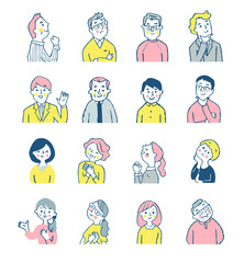 いろいろな表情の男女　上半身　セット